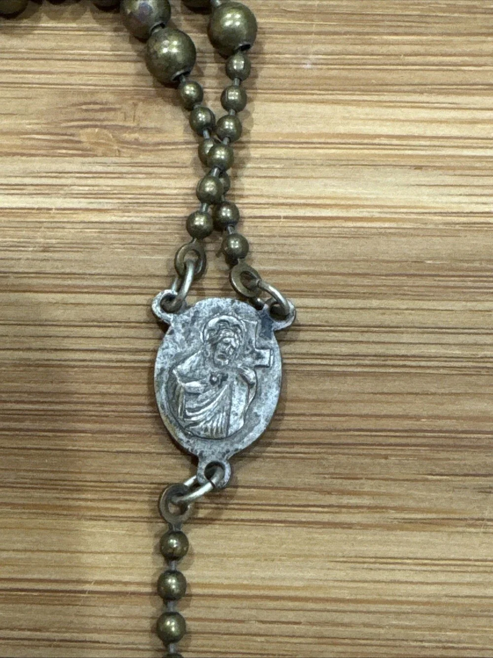 Vintage Military Service Combat Rosary Brass Beads Pull-Chain 